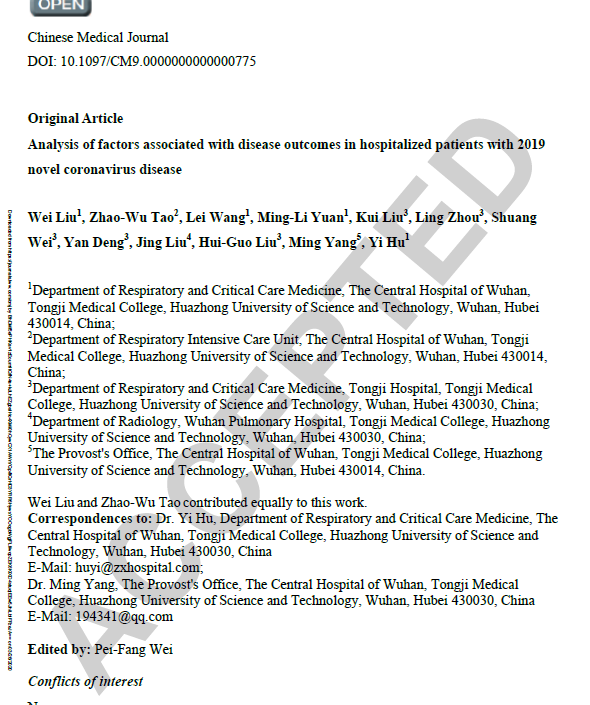 Analysis of factors associated w/ disease outcomes in hospitalized patients w/ 2019 Novel Coronavirus Disease