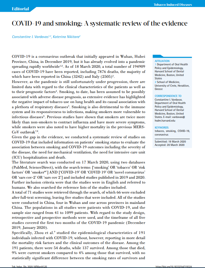 COVID-19 and Smoking: A systematic review of the evidence