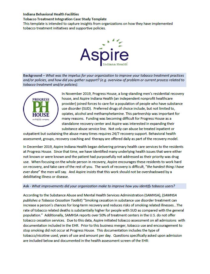 Tobacco Treatment Integration Case Study Template