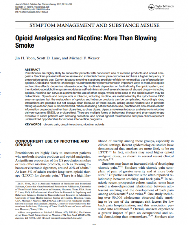 Opioid Analgesics and Nicotine: More Than Blowing Smoke