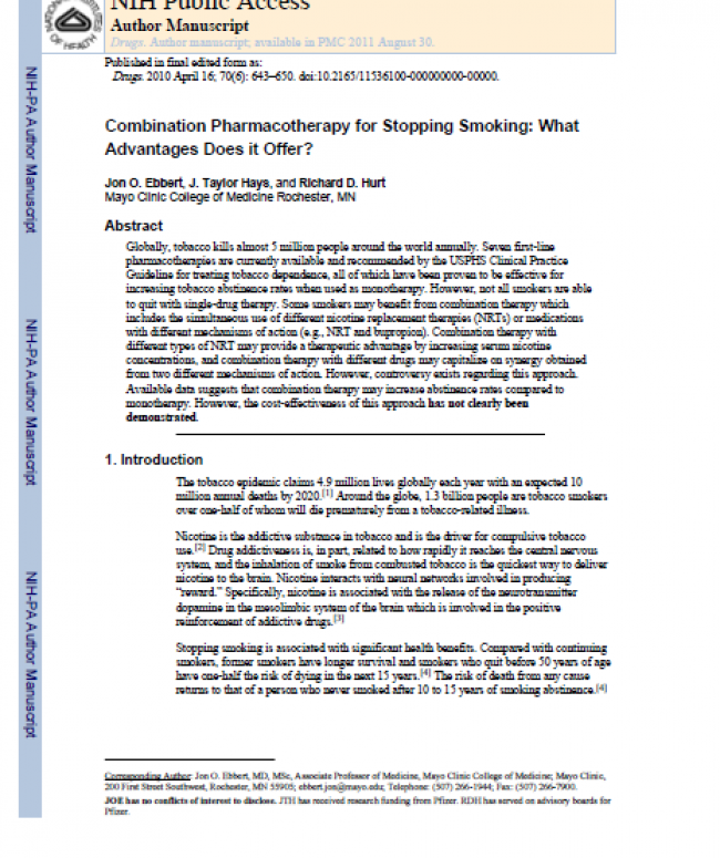 Combination Pharmacotherapy for Stopping Smoking: What Advantages Does it Offer?