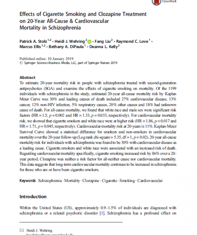 Effects of Cigarette Smoking and Clozapine Treatment on 20-Year All-Cause & Cardiovascular Mortality in Schizophrenia