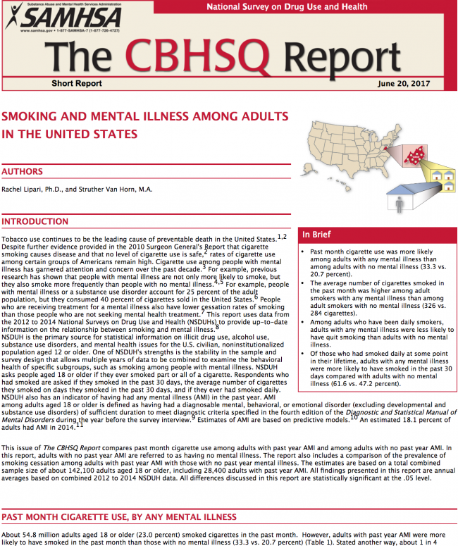 Smoking and Mental Illness Among Adults in the United States