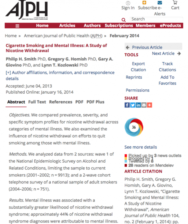 Cigarette Smoking and Mental Illness: A Study of Nicotine Withdrawal