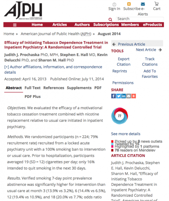 Efficacy of Initiating Tobacco Treatment in Inpatient Psychiatry: A Randomized Control Trial