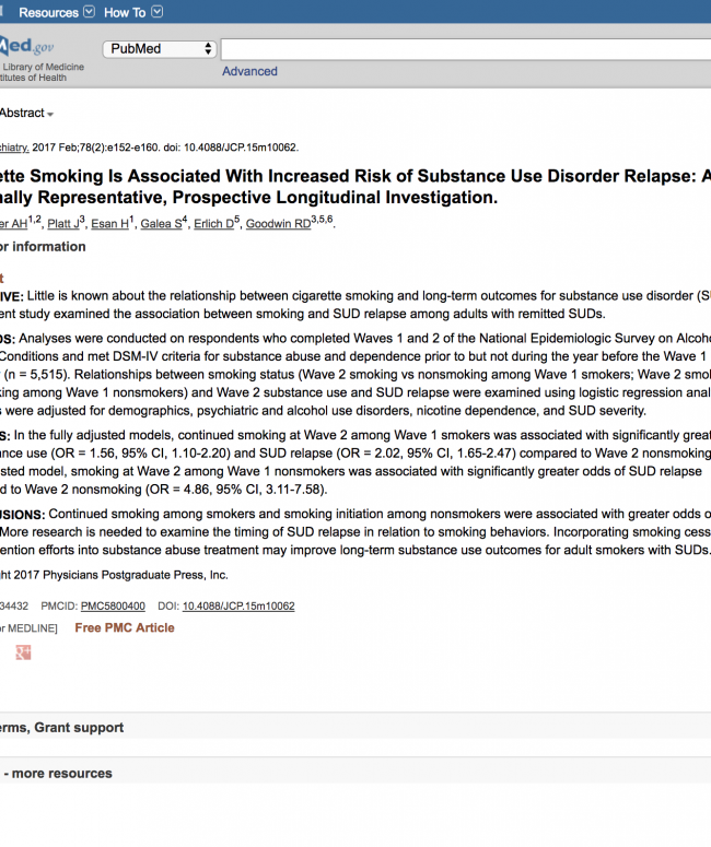 Cigarette Smoking Is Associated With Increased Risk of Substance Use Disorder Relapse