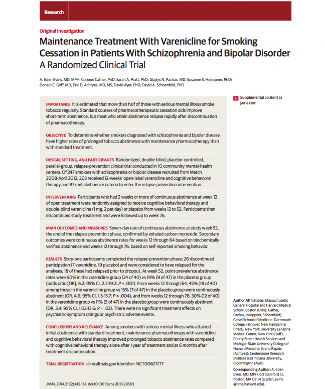 Maintenance Treatment With Varenicline for Smoking Cessation in Patients With Schizophrenia and Bipolar Disorder