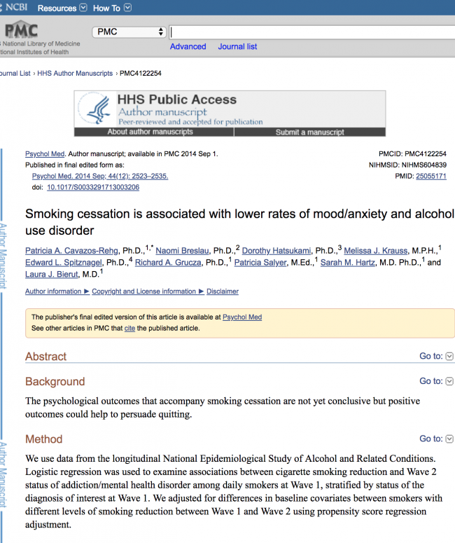 Smoking Cessation is Associated with Lower Rates of Mood/Anxiety and Alcohol Use Disorder